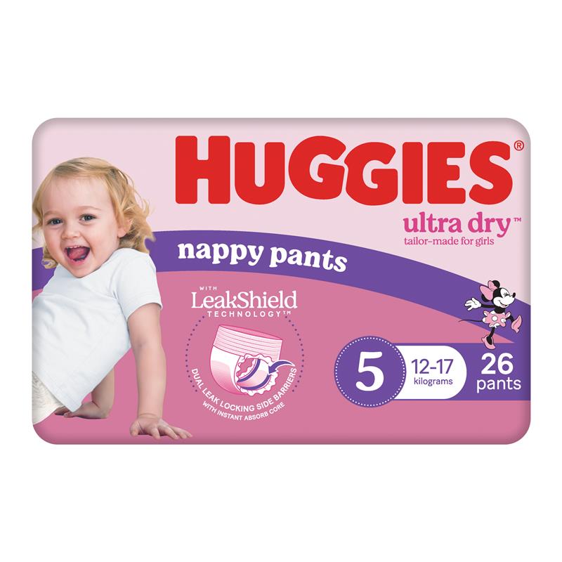 Load image into Gallery viewer, Huggies Ultra Dry Nappy Pants Size 5 12-17kg Girl 26 Pack
