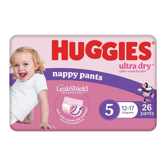 Huggies Ultra Dry Nappy Pants Size 5 12-17kg Girl 26 Pack