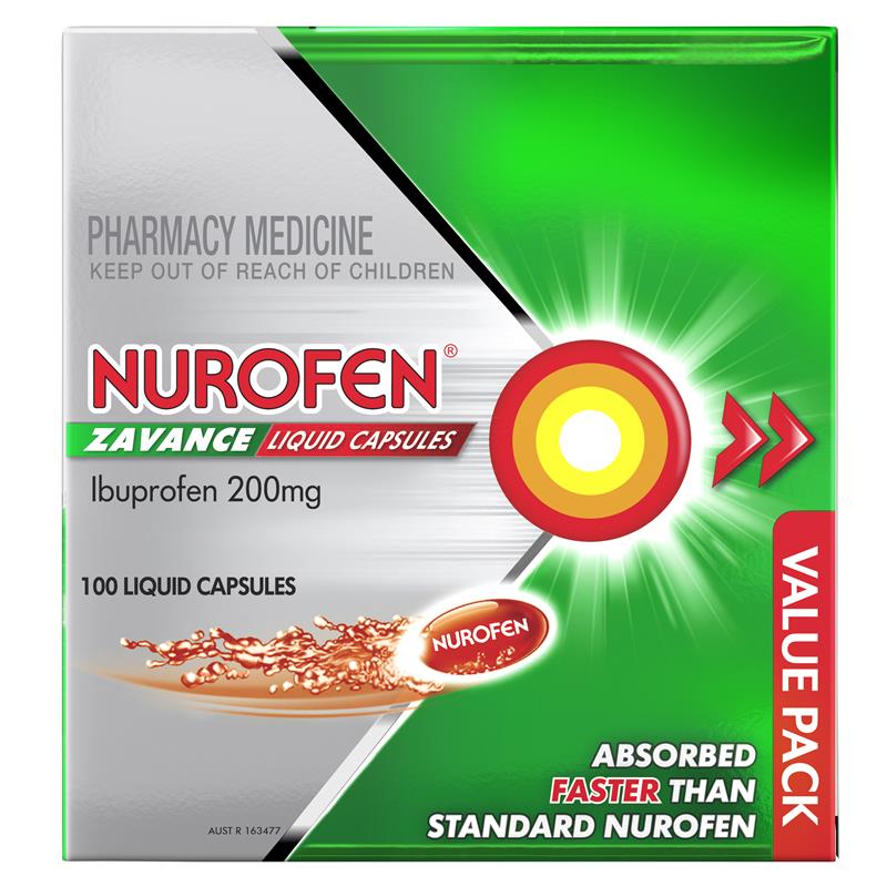 Load image into Gallery viewer, Nurofen Zavance Fast Pain Relief Liquid Capsules 200mg Ibuprofen 100 Pack
