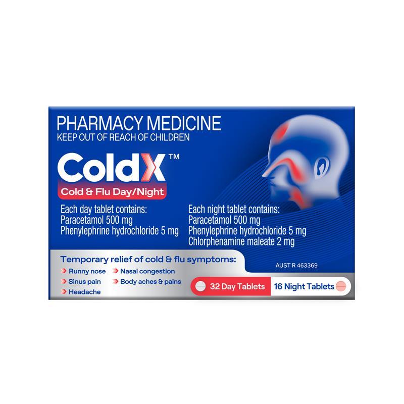 Load image into Gallery viewer, ColdX Cold &amp; Flu Tablets Day &amp; Night 48 Tablets
