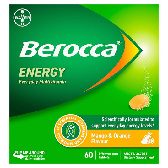 Berocca Energy Mango And Orange 60 Effervescent Tablets Exclusive Size