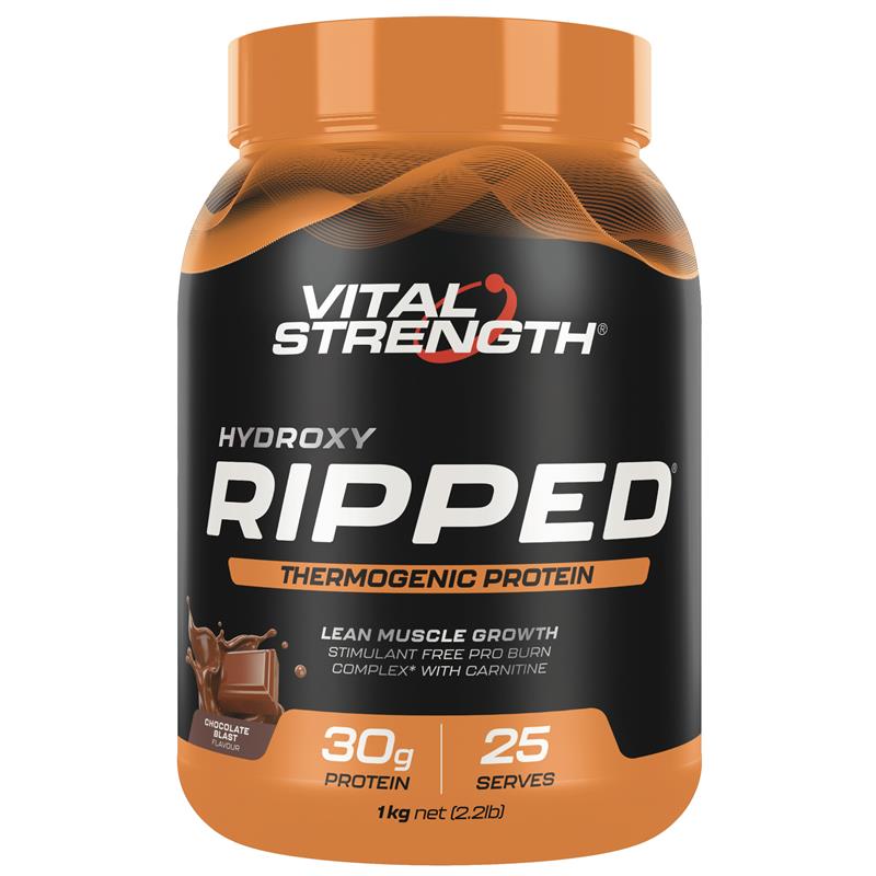 Load image into Gallery viewer, Vital Strength Hydroxy Ripped Thermogenic Protein Powder Chocolate 1kg
