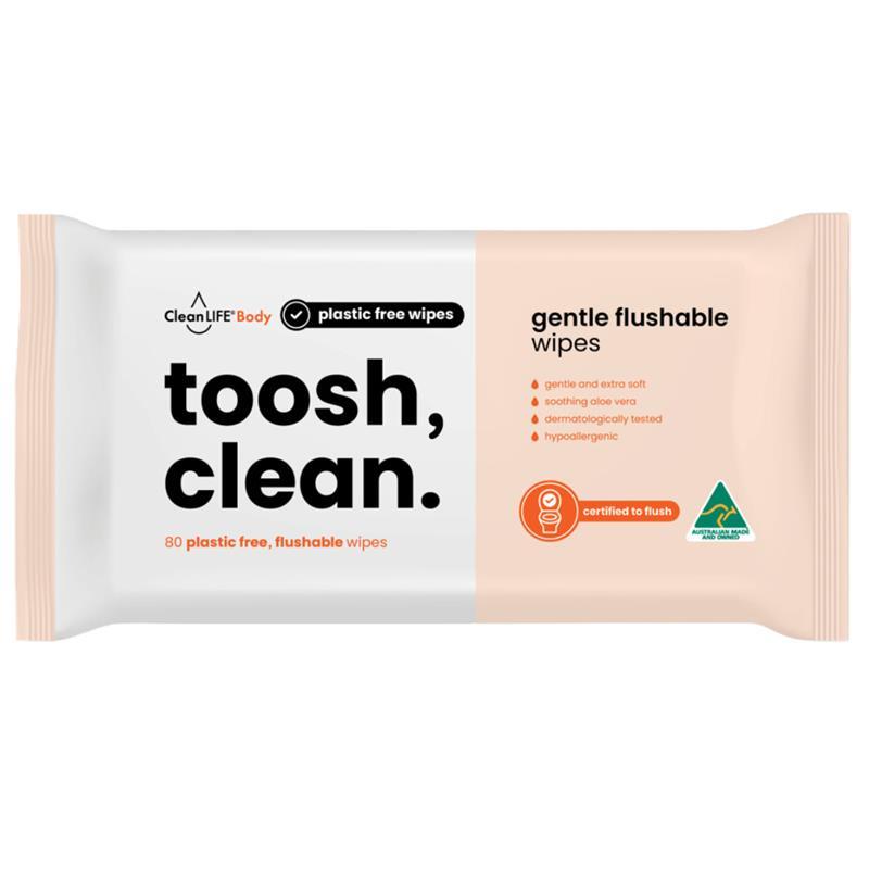 Load image into Gallery viewer, CleanLIFE Toosh Clean Gentle Flushable Wipes 80 Pack
