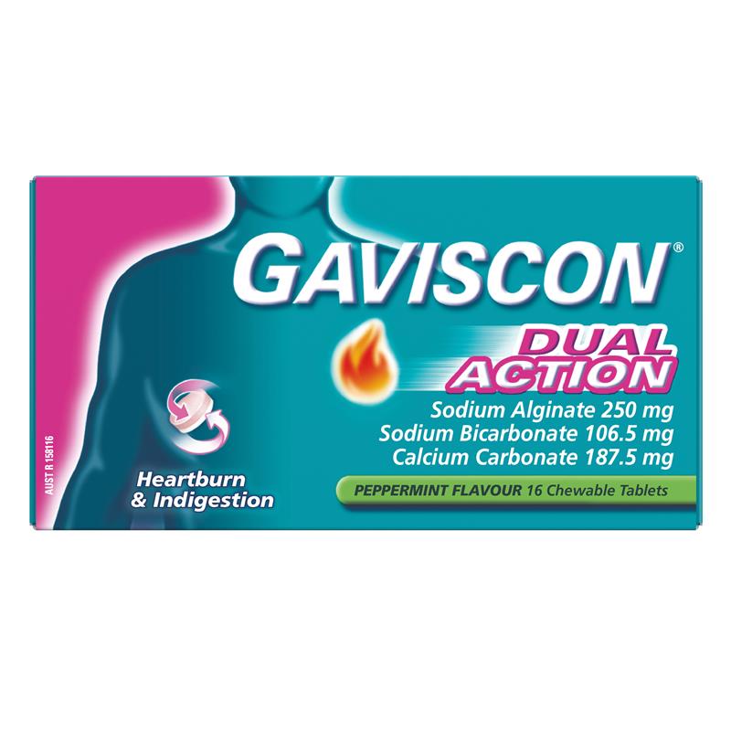 Load image into Gallery viewer, Gaviscon Dual Action Chewable Tablets Peppermint Heartburn &amp; Indigestion Relief 16 Pack
