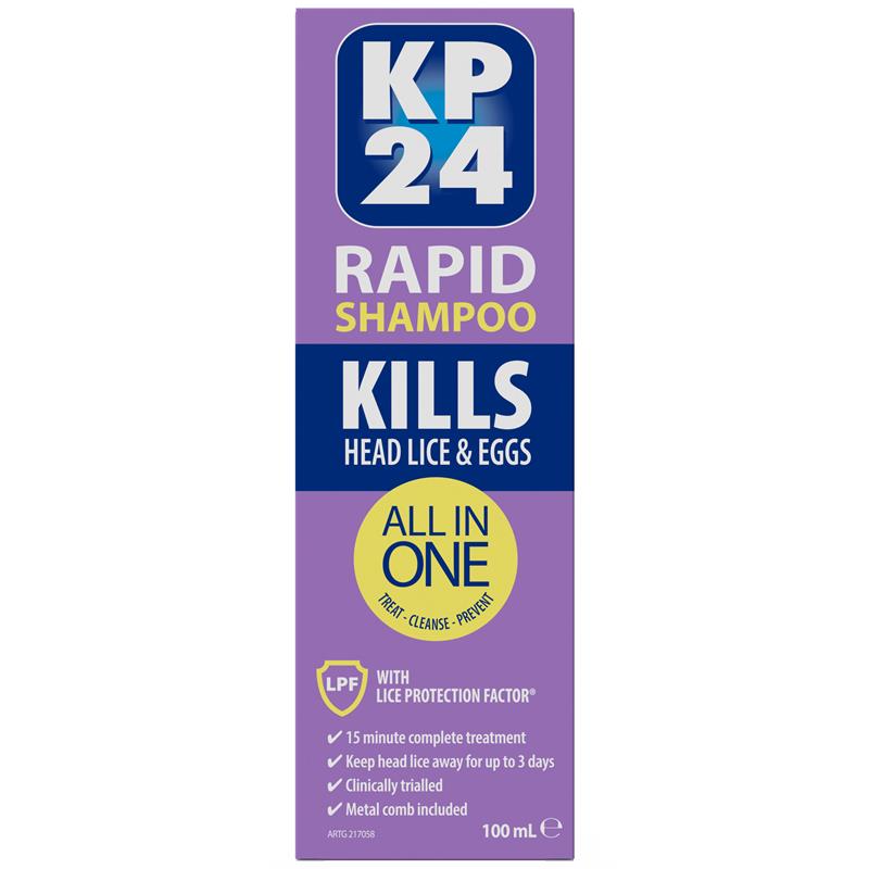 Load image into Gallery viewer, KP24 Rapid 15 Minute Head Lice/Nit Shampoo with Lice Protection Factor 100ml with Comb
