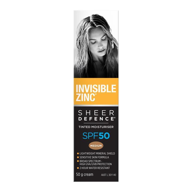 Load image into Gallery viewer, Invisible Zinc SPF 50+ Sheer Defence Tinted Moisturiser Medium 50g
