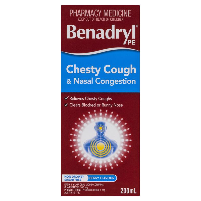 Load image into Gallery viewer, Benadryl PE Chesty Cough &amp; Nasal Congestion Non-Drowsy Berry Flavour 200mL
