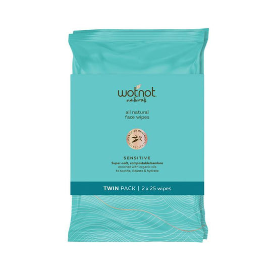 WotNot Natural Organic Sensitive Facial Wipes 2x25 Pack