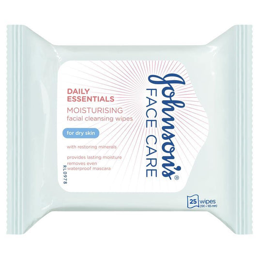 Johnson's Face Care Moisturising Facial Cleansing Wipes For Dry Skin 25 Pack