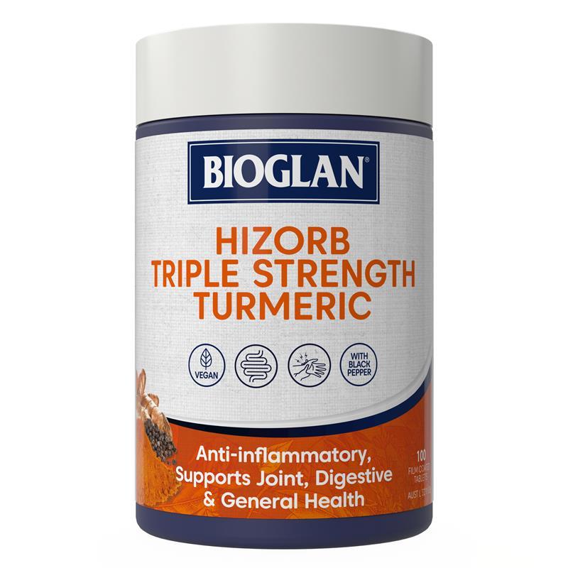 Load image into Gallery viewer, Bioglan Hi-Zorb Triple Strength Turmeric 100 Tablets
