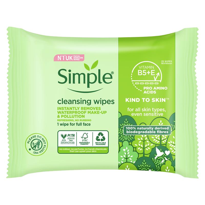 Load image into Gallery viewer, Simple Biodegradable Cleansing Wipes 25 pack
