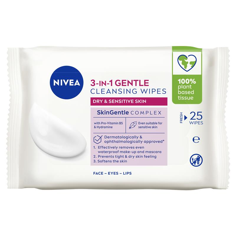 Load image into Gallery viewer, NIVEA 3in1 Gentle Cleansing Dry &amp; Sensitive Skin Wipes 25 Pack
