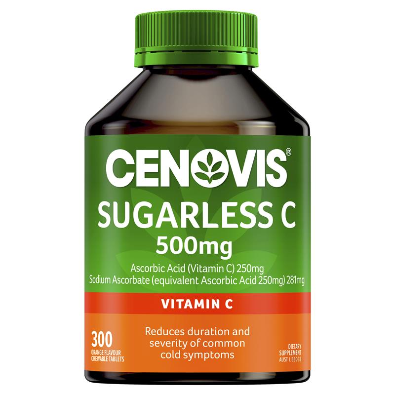 Load image into Gallery viewer, Cenovis Sugarless C 500mg 300 Orange Flavour Chewable Tablets
