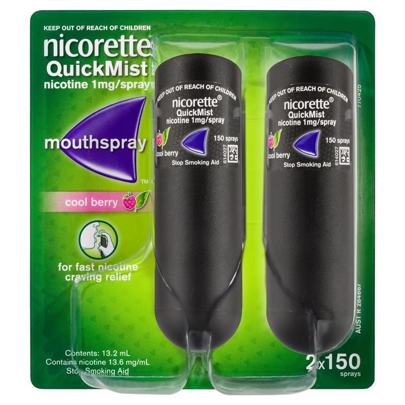 Load image into Gallery viewer, Nicorette Quit Smoking QuickMist Nicotine Mouth Spray Cool Berry 2 x 150 Sprays
