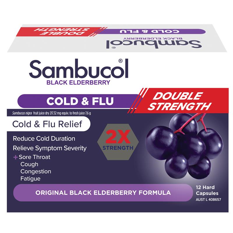 Load image into Gallery viewer, Sambucol Cold &amp; Flu Double Strength 12 Capsules
