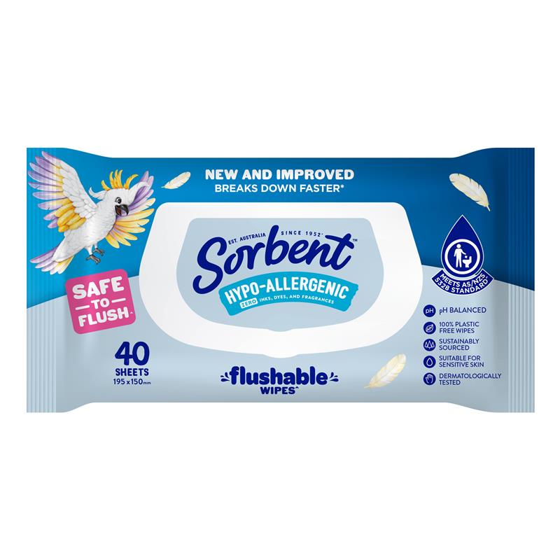 Load image into Gallery viewer, Sorbent Flushable Wipes Hypo Allergenic 40 Pack
