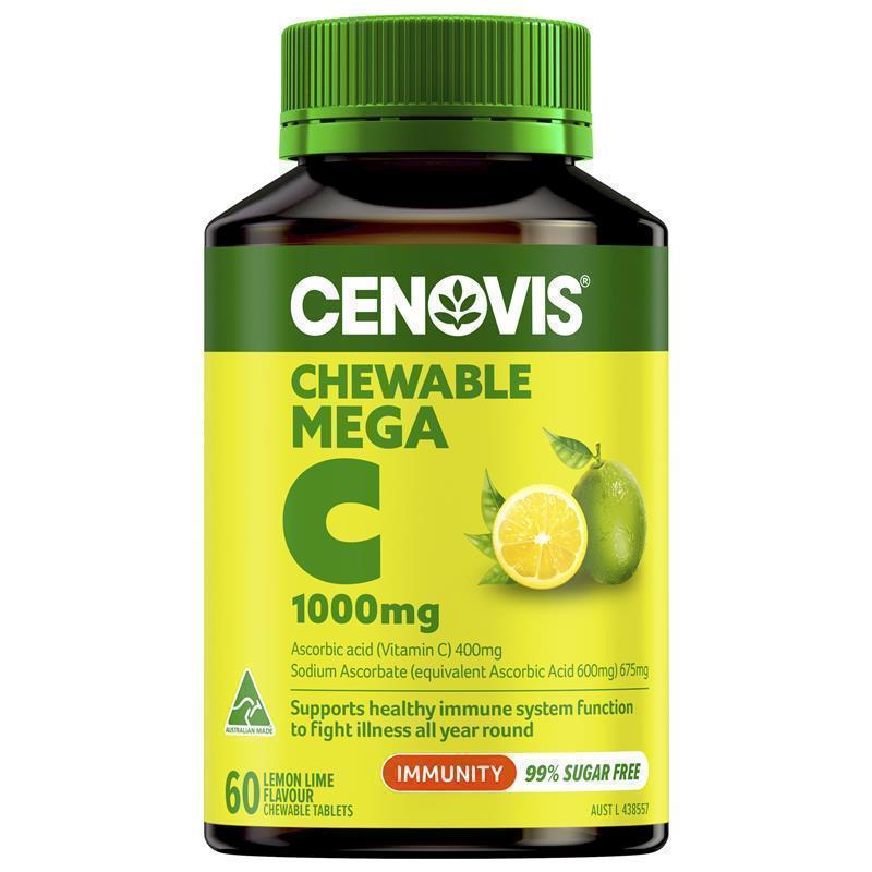 Load image into Gallery viewer, Cenovis Chewable Mega Vitamin C 1000mg Lemon Lime 60 Tablets
