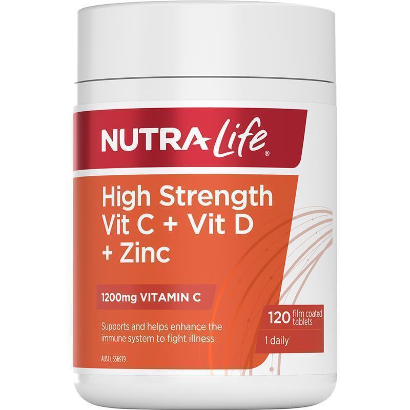 Load image into Gallery viewer, Nutra-Life High Strength Vitamin C + Vitamin D + Zinc 120 Tablets
