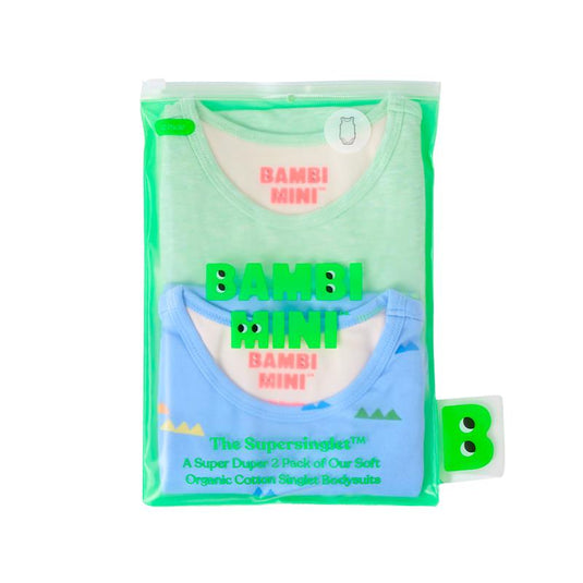 Bambi Mini Co. Supersinglet Bodysuit Boys Green Croc and Triangles 2 pack 0 Newborn