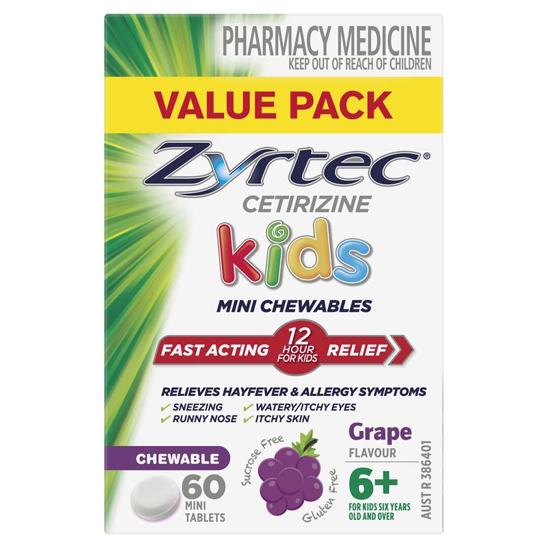 Load image into Gallery viewer, Zyrtec Kids Chewable Grape 60 Tablets
