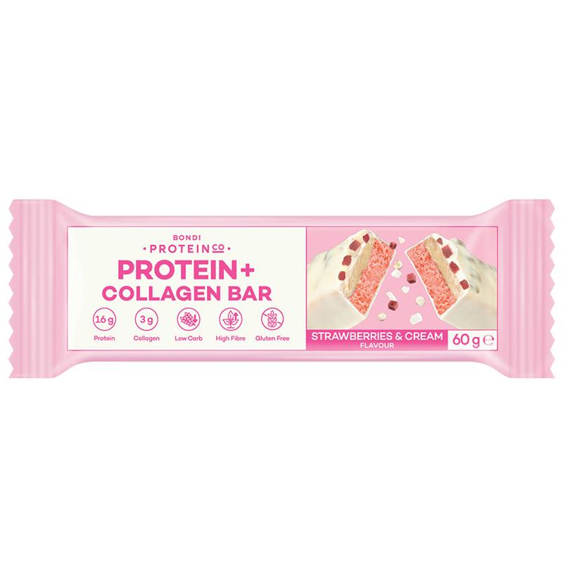 Load image into Gallery viewer, Bondi Protein Collagen Protein Bar Strawberries &amp; Cream 60g
