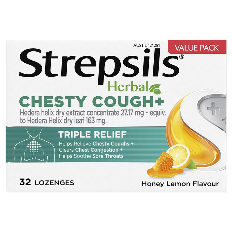 Load image into Gallery viewer, Strepsils Herbal Chesty Cough+ Lozenges Honey Lemon 32 Pack
