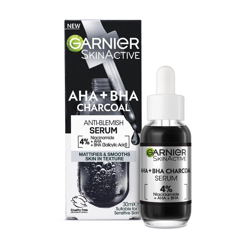 Load image into Gallery viewer, Garnier Pure Active AHA + BHA Charcoal Anti-Blemish Serum 30ml
