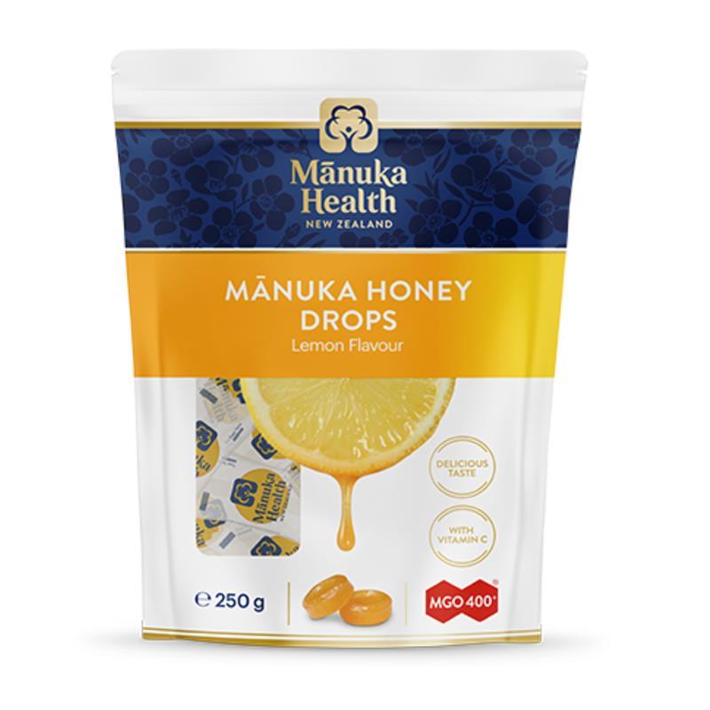 Load image into Gallery viewer, Manuka Health Manuka Honey Drops Lemon Pouch 58 Drops 250g
