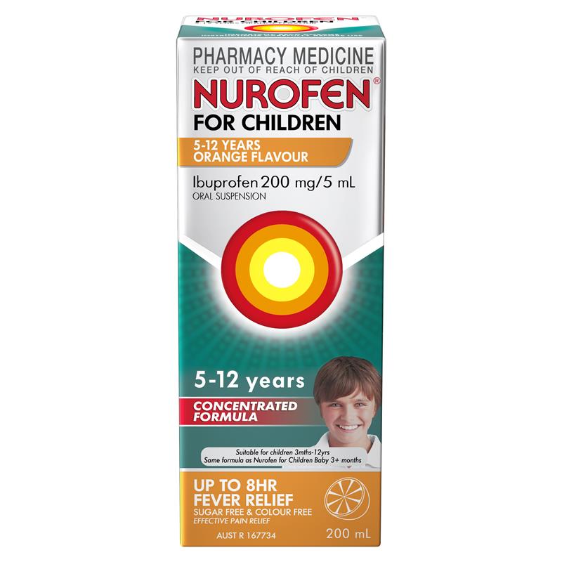 Load image into Gallery viewer, Nurofen For Children 5-12yrs Pain and Fever Relief Concentrated Liquid 200mg/5mL Ibuprofen Orange 200mL
