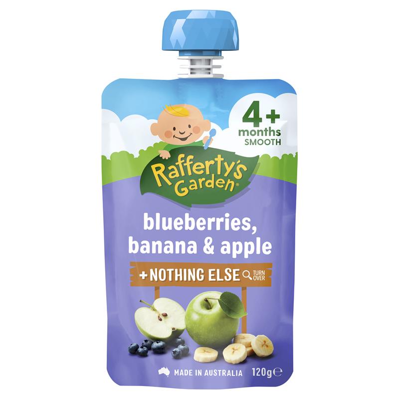 Load image into Gallery viewer, Raffertys Garden 4 Months Blueberry Banana &amp; Apple 120g
