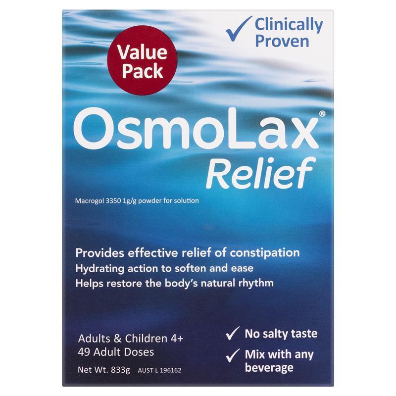 Load image into Gallery viewer, OsmoLax Relief Laxative Powder 49 Dose 833g - Macrogol Constipation Relief with No Salty Taste, Flavour Free &amp; Salt Free
