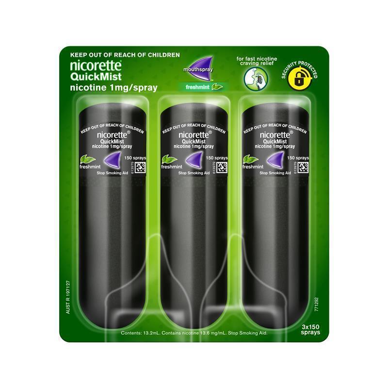 Load image into Gallery viewer, Nicorette Quit Smoking QuickMist Nicotine Mouth Spray Freshmint 3 x 150 Pack
