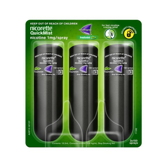 Nicorette Quit Smoking QuickMist Nicotine Mouth Spray Freshmint 3 x 150 Pack