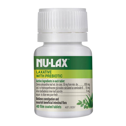Nulax Natural Laxative Tablets With Prebiotic Senna + Aloe 40 Tablets