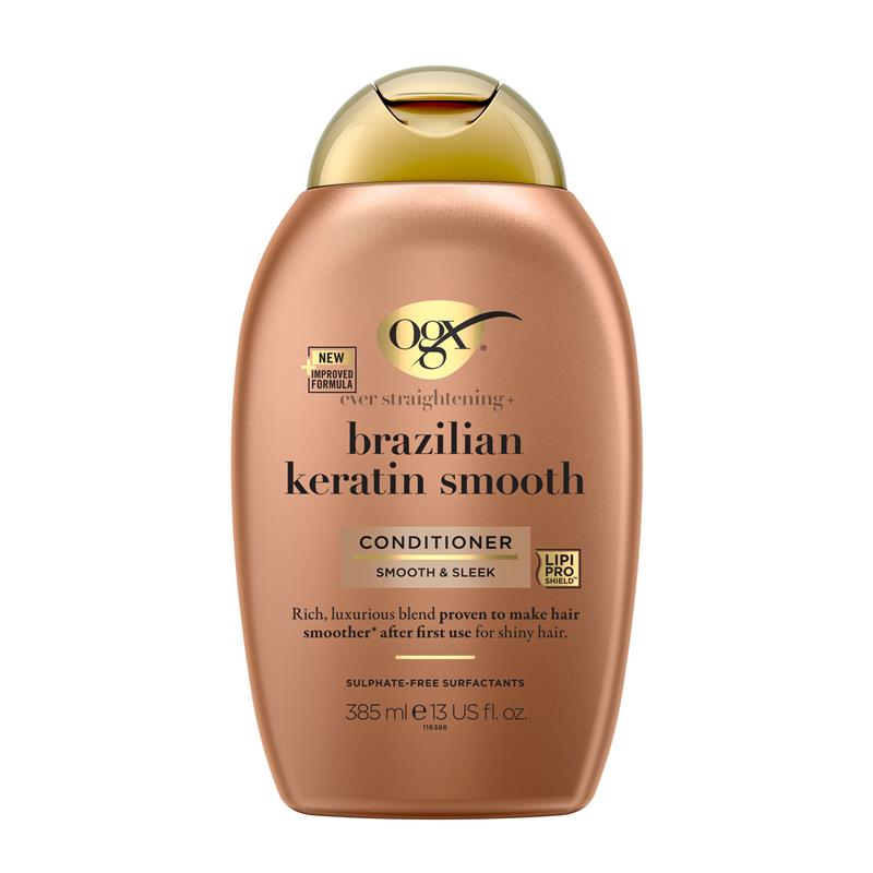 Load image into Gallery viewer, Ogx Ever Straightening + Smoothing &amp; Shine Brazilian Keratin Therapy Conditioner For Dull Hair 385mL
