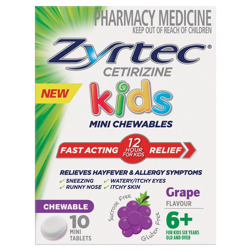 Load image into Gallery viewer, Zyrtec Kids Antihistamine Allergy &amp; Hayfever Chewable Tablet Grape 10 Pack
