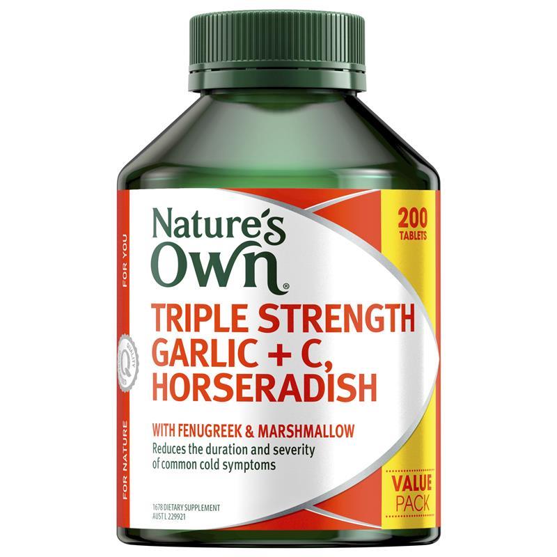 Load image into Gallery viewer, Nature's Own Triple Strength Garlic + C Horseradish 200 Tablets Exclusive Size
