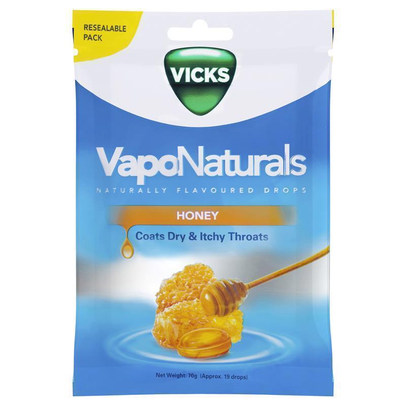 Load image into Gallery viewer, Vicks VapoNaturals Honey Throat Lozenges 19 Drops in Resealable Bag
