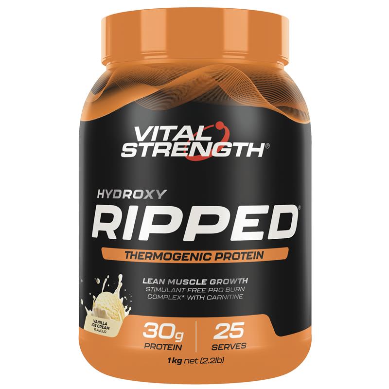Load image into Gallery viewer, Vital Strength Hydroxy Ripped Thermogenic Protein Powder Vanilla 1kg
