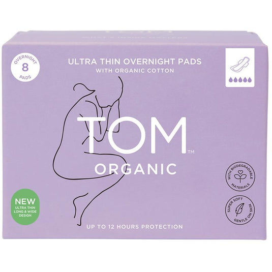 TOM Organic Overnight Pads 8 Pack