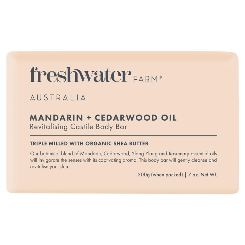 Load image into Gallery viewer, Freshwater Farm Australia Mandarin + Cedarwood Oil Revitalising Body Bar 200g
