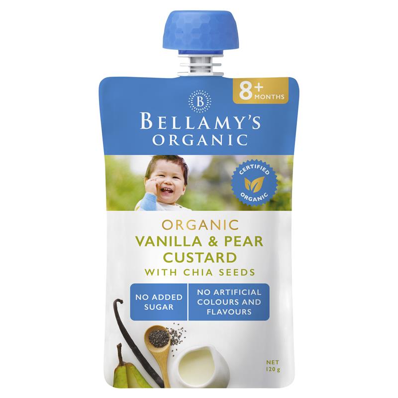 Load image into Gallery viewer, Bellamy's Organic Vanilla &amp; Pear Custard with Chia Seeds 120g
