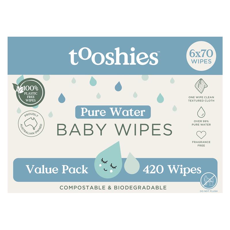 Load image into Gallery viewer, Tooshies Baby Wipes Pure Water 6 x 70 Pack

