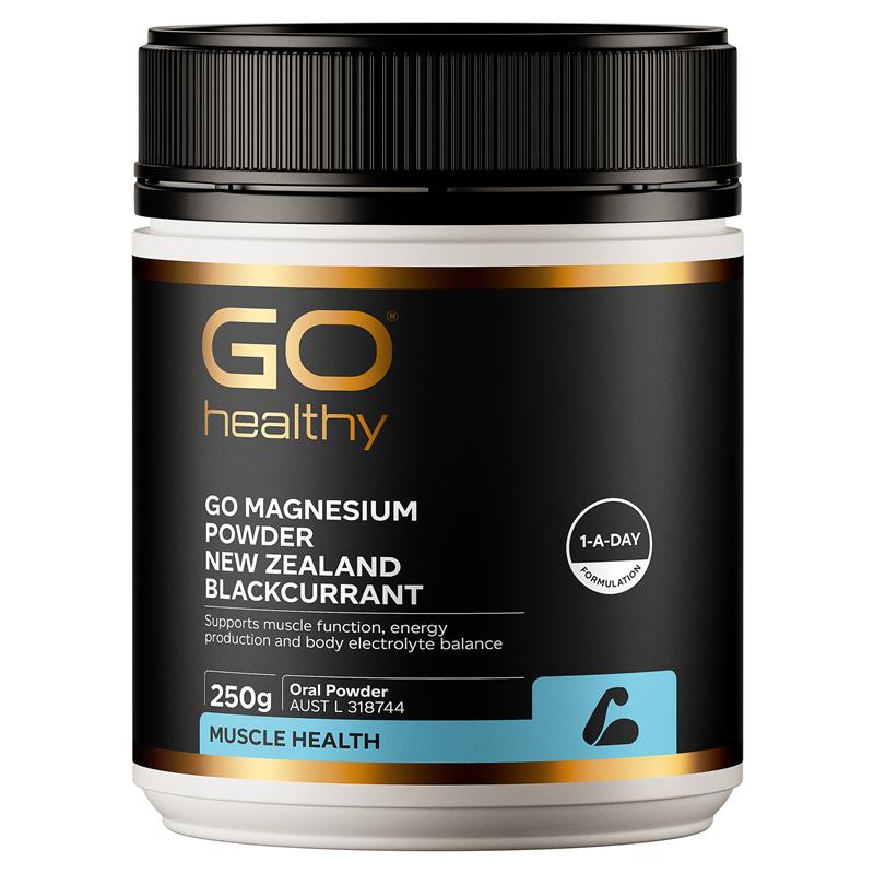 Load image into Gallery viewer, GO Healthy Magnesium Powder New Zealand Blackcurrant 250g
