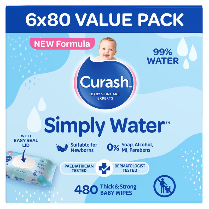 Load image into Gallery viewer, Curash Simply Water Wipes 6 x 80 Pack
