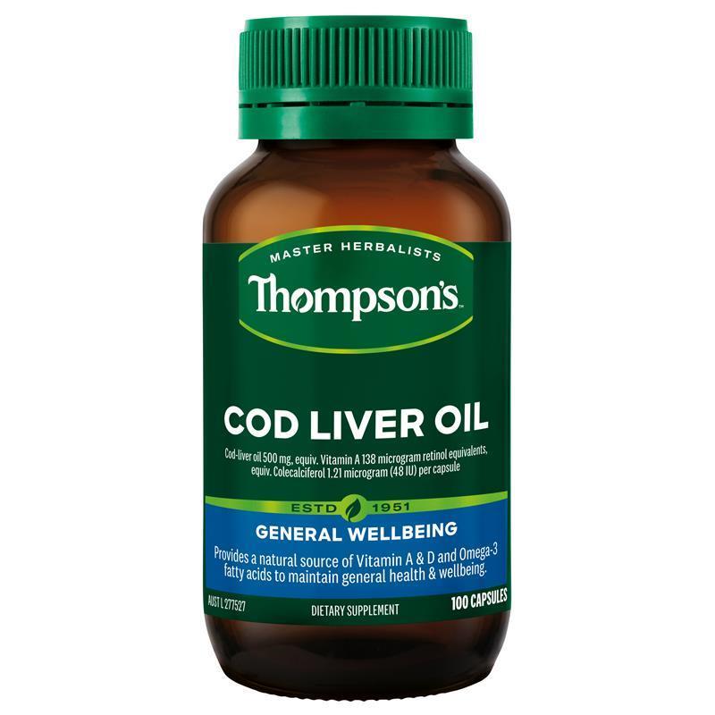 Load image into Gallery viewer, Thompson's Cod Liver Oil 100 Capsules

