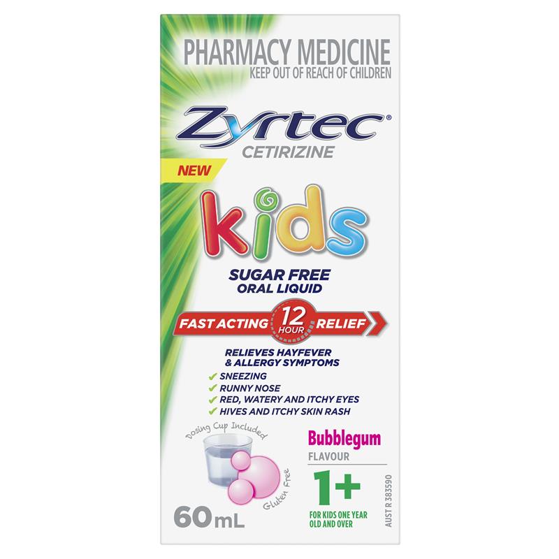 Load image into Gallery viewer, Zyrtec Kids Antihistamine Allergy &amp; Hayfever Oral Liquid Bubblegum 60ml
