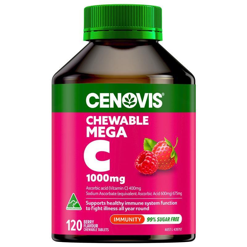 Load image into Gallery viewer, Cenovis Chewable Mega Vitamin C 1000mg Berry 120 Tablets Exclusive Size
