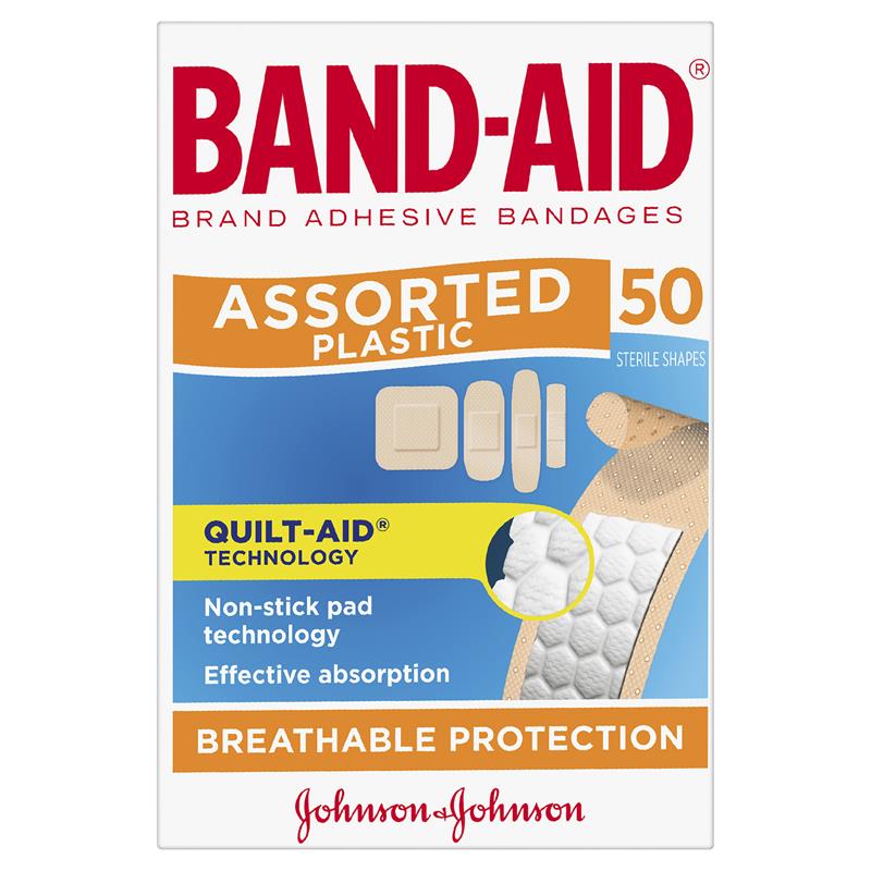 Load image into Gallery viewer, Band-Aid Plastic Strips Assorted Shapes 50 Pack
