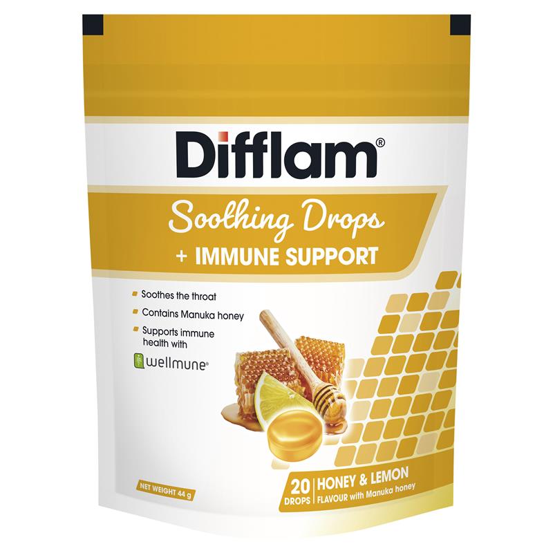 Load image into Gallery viewer, Difflam Soothing Drops + Immune Support Honey &amp; Lemon 20 Drops
